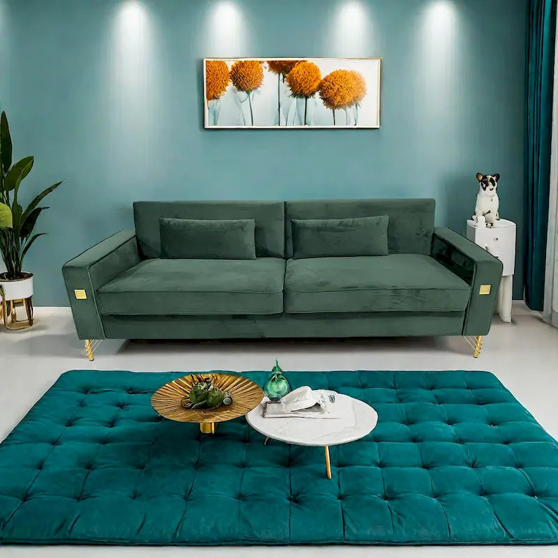 Canapé 3 places moderne en velours 85,63 avec détails dorés et coussins moelleux pour salon