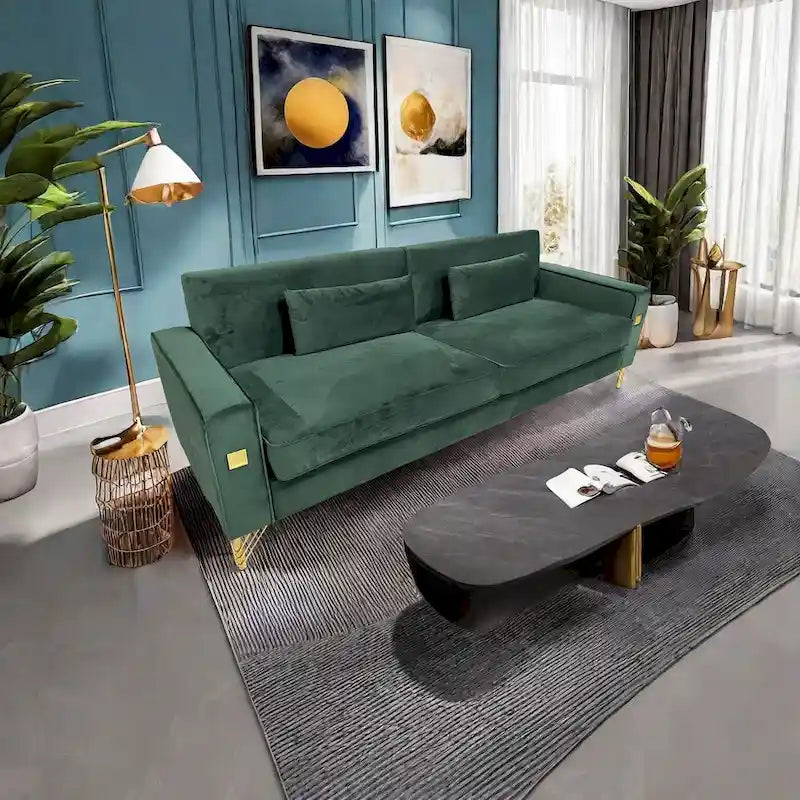 Canapé 3 places moderne en velours 85,63 avec détails dorés et coussins moelleux pour salon