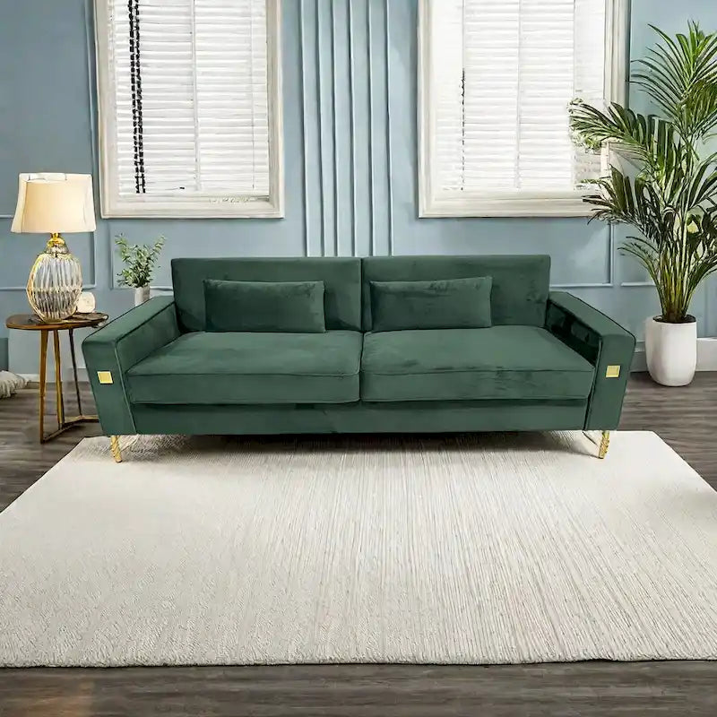 Canapé 3 places moderne en velours 85,63 avec détails dorés et coussins moelleux pour salon