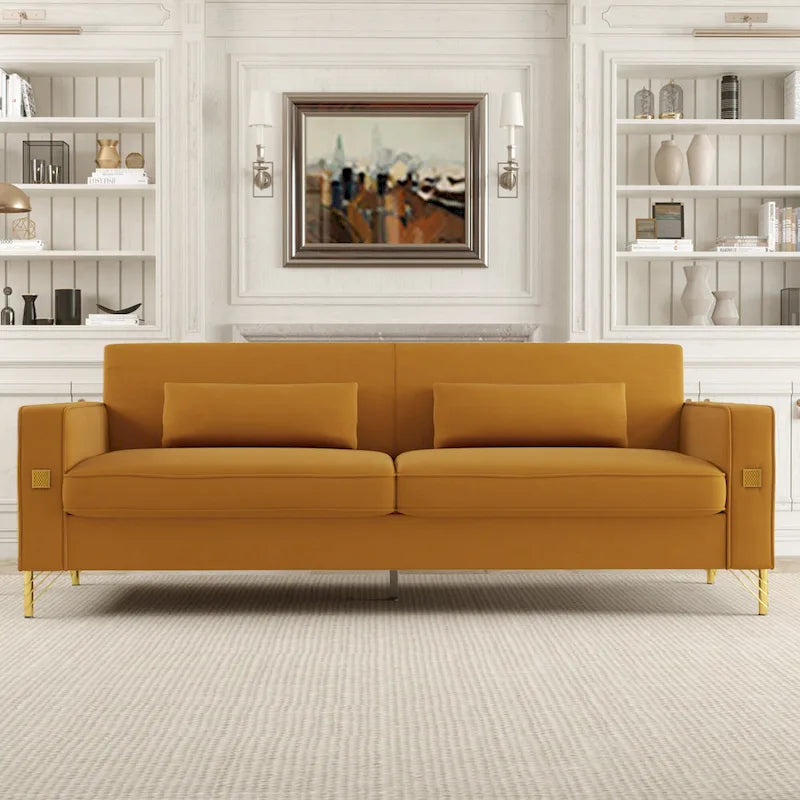 Canapé 3 places moderne en velours 85,63 avec détails dorés et coussins moelleux pour salon