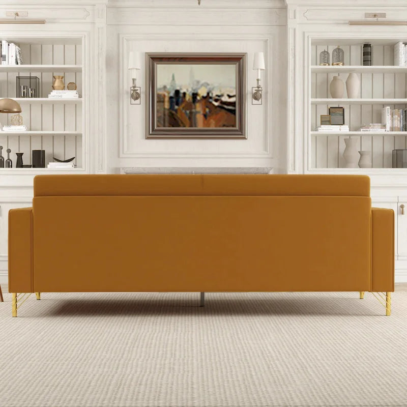 Canapé 3 places moderne en velours 85,63 avec détails dorés et coussins moelleux pour salon