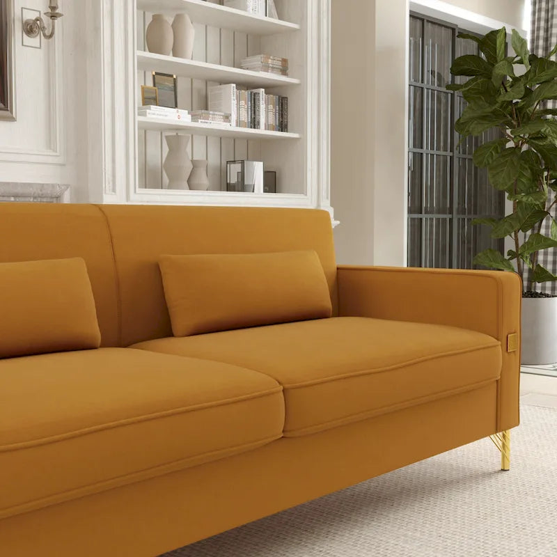 Canapé 3 places moderne en velours 85,63 avec détails dorés et coussins moelleux pour salon