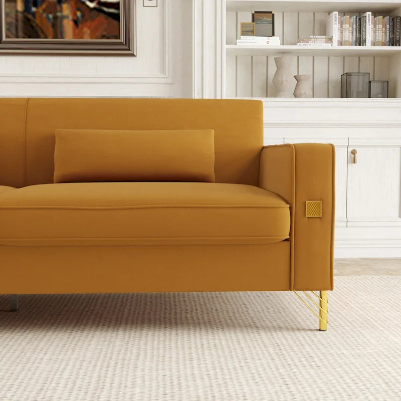 Canapé 3 places moderne en velours 85,63 avec détails dorés et coussins moelleux pour salon