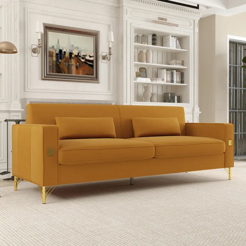 Canapé 3 places moderne en velours 85,63 avec détails dorés et coussins moelleux pour salon