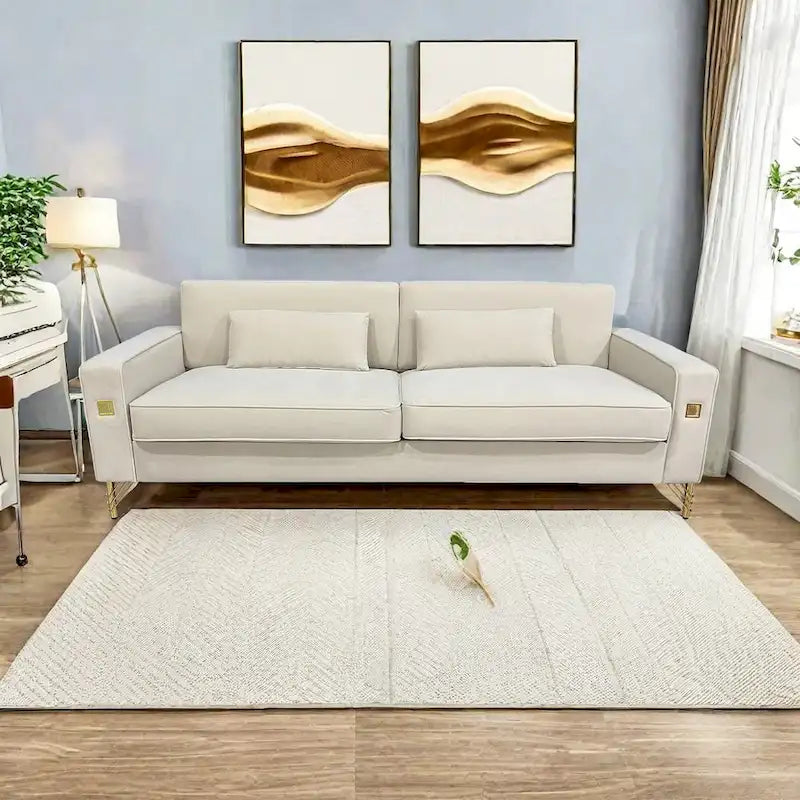Canapé 3 places moderne en velours 85,63 avec détails dorés et coussins moelleux pour salon