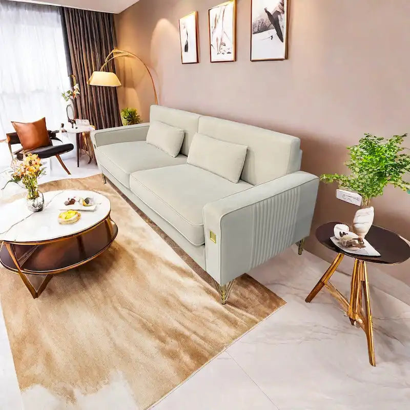 Canapé 3 places moderne en velours 85,63 avec détails dorés et coussins moelleux pour salon
