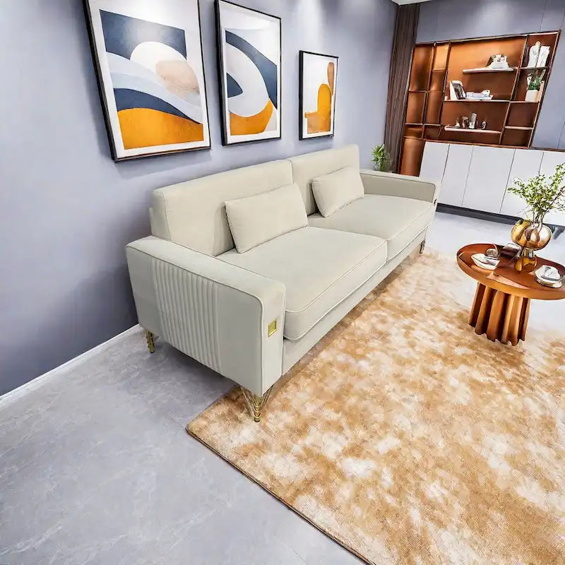 Canapé 3 places moderne en velours 85,63 avec détails dorés et coussins moelleux pour salon