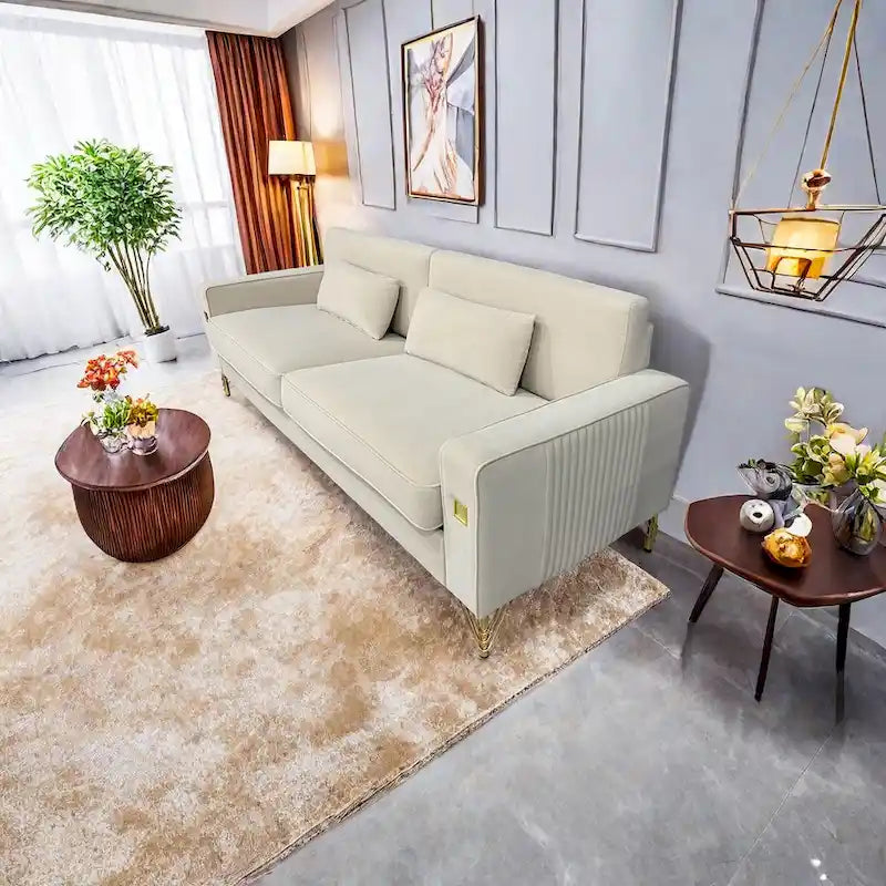 Canapé 3 places moderne en velours 85,63 avec détails dorés et coussins moelleux pour salon