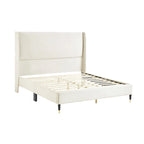 Lit plateforme beige de style queen size avec tête de lit en velours à oreilles