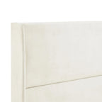 Lit plateforme beige de style queen size avec tête de lit en velours à oreilles