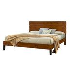 Lit plateforme en bois massif marron, format king, style milieu du siècle, avec tête de lit en trois parties