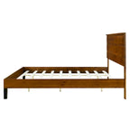 Lit plateforme en bois massif marron, format king, style milieu du siècle, avec tête de lit en trois parties