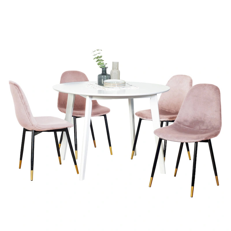 Ensemble de salle à manger moderne 5 pièces avec table ronde et 4 chaises rembourrées en velours