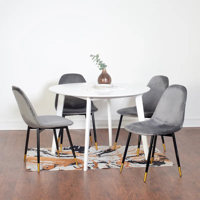 Ensemble de salle à manger moderne 5 pièces avec table ronde et 4 chaises rembourrées en velours