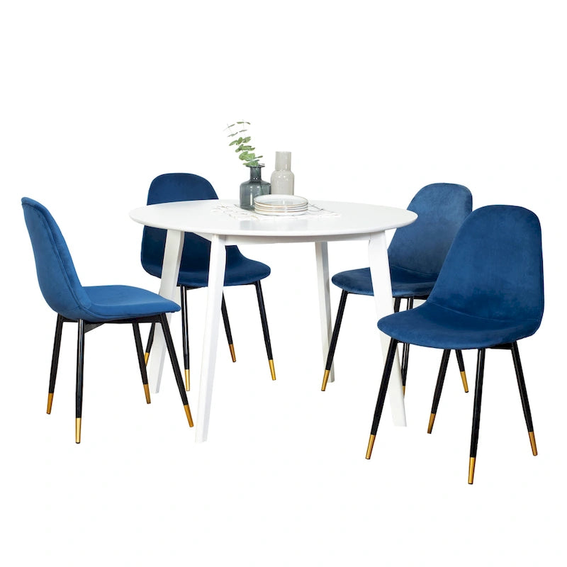 Ensemble de salle à manger moderne 5 pièces avec table ronde et 4 chaises rembourrées en velours