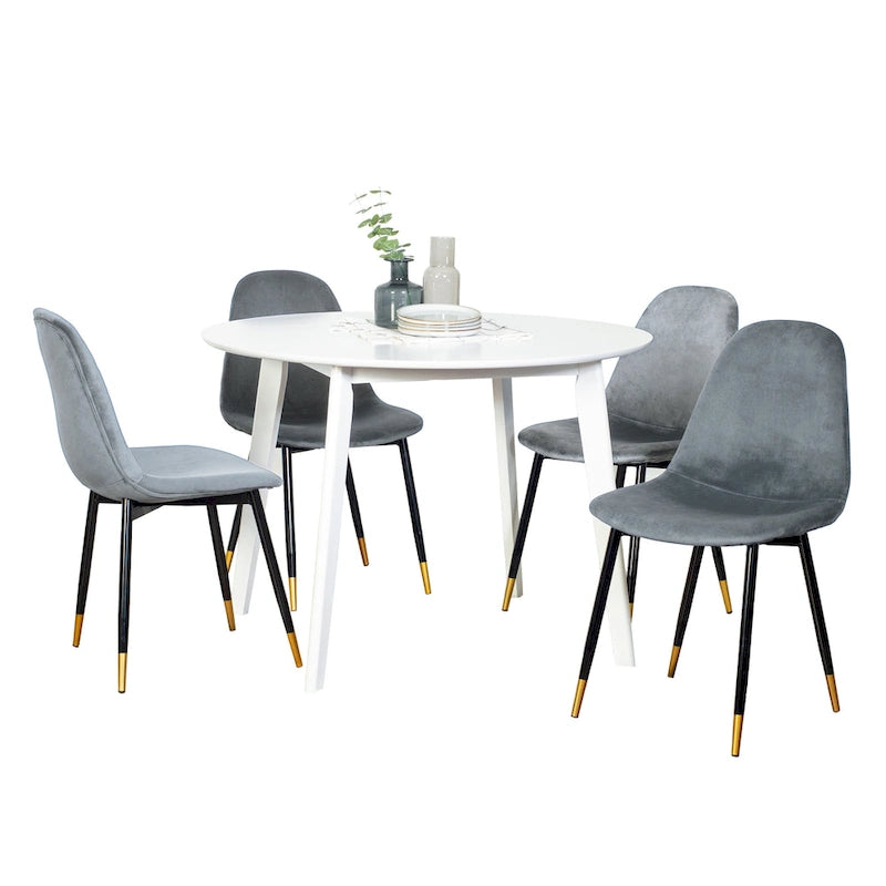 Ensemble de salle à manger moderne 5 pièces avec table ronde et 4 chaises rembourrées en velours