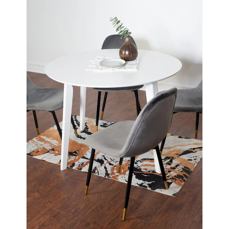 Ensemble de salle à manger moderne 5 pièces avec table ronde et 4 chaises rembourrées en velours