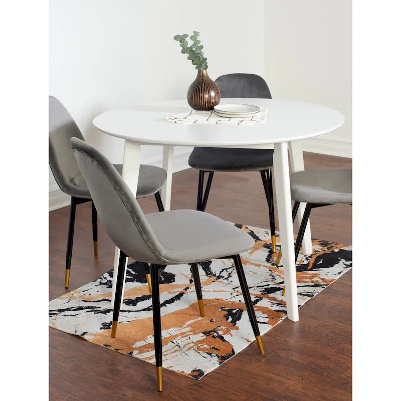 Ensemble de salle à manger moderne 5 pièces avec table ronde et 4 chaises rembourrées en velours