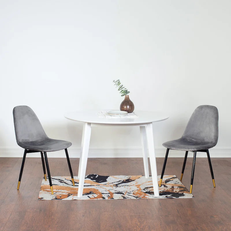 Ensemble de salle à manger moderne 5 pièces avec table ronde et 4 chaises rembourrées en velours