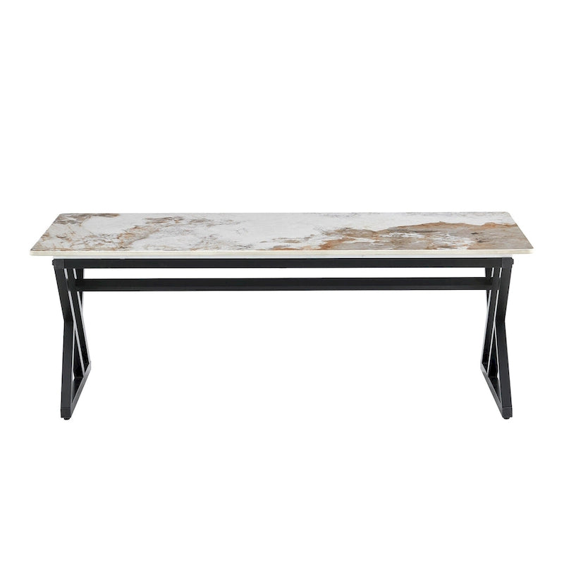 Table basse rectangulaire moderne de 47 pouces avec plateau en pierre frittée et pieds en métal en forme de X