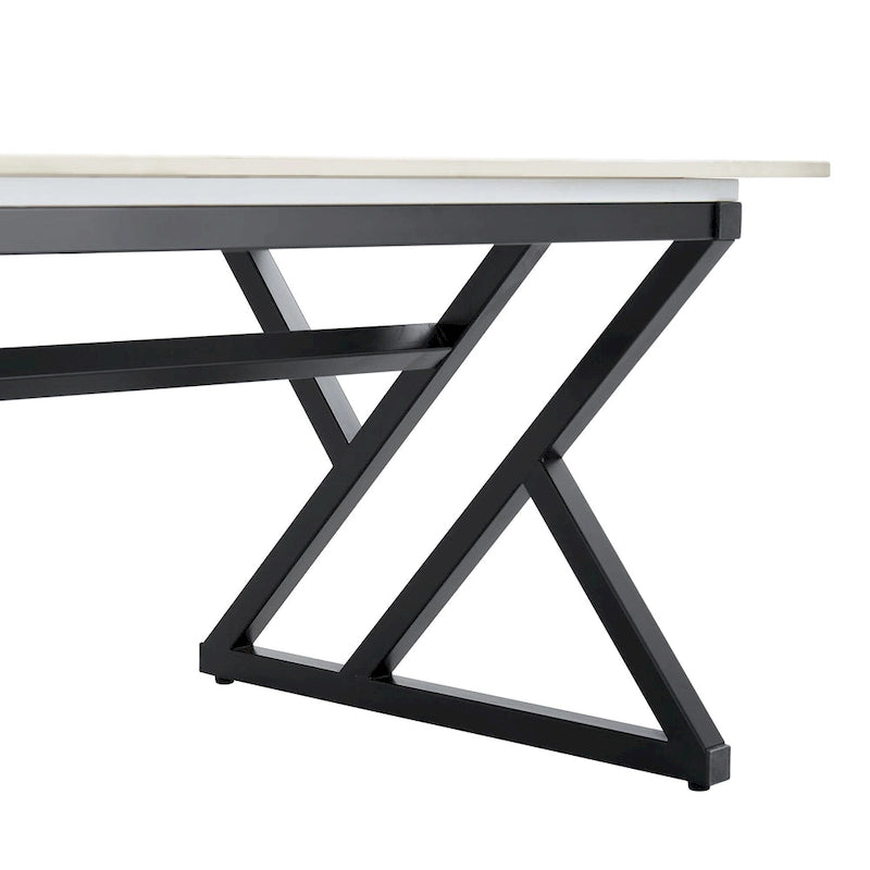 Table basse rectangulaire moderne de 47 pouces avec plateau en pierre frittée et pieds en métal en forme de X
