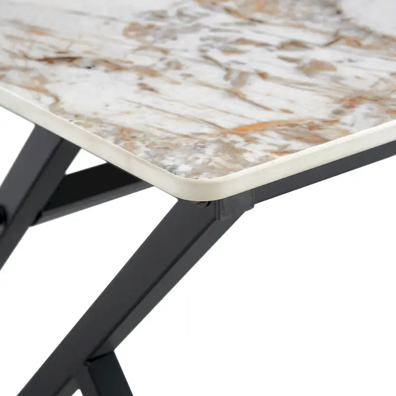 Table basse rectangulaire moderne de 47 pouces avec plateau en pierre frittée et pieds en métal en forme de X