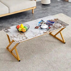 Table basse rectangulaire moderne de 47 pouces avec plateau en pierre frittée et pieds en métal en forme de X