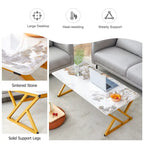 Table basse rectangulaire moderne de 47 pouces avec plateau en pierre frittée et pieds en métal en forme de X
