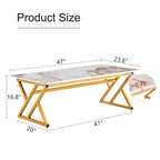 Table basse rectangulaire moderne de 47 pouces avec plateau en pierre frittée et pieds en métal en forme de X