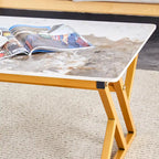 Table basse rectangulaire moderne de 47 pouces avec plateau en pierre frittée et pieds en métal en forme de X