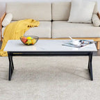 Table basse rectangulaire moderne de 47 pouces avec plateau en pierre frittée et pieds en métal en forme de X