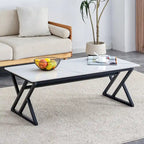 Table basse rectangulaire moderne de 47 pouces avec plateau en pierre frittée et pieds en métal en forme de X