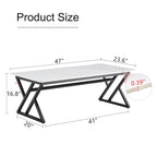 Table basse rectangulaire moderne de 47 pouces avec plateau en pierre frittée et pieds en métal en forme de X
