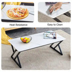 Table basse rectangulaire moderne de 47 pouces avec plateau en pierre frittée et pieds en métal en forme de X