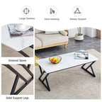 Table basse rectangulaire moderne de 47 pouces avec plateau en pierre frittée et pieds en métal en forme de X