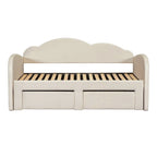 Lit de jour double en velours nuage avec lit gigogne, tiroirs et port USB
