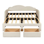 Lit de jour double en velours nuage avec lit gigogne, tiroirs et port USB