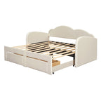 Lit de jour double en velours nuage avec lit gigogne, tiroirs et port USB