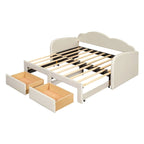 Lit de jour double en velours nuage avec lit gigogne, tiroirs et port USB