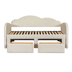 Lit de jour double en velours nuage avec lit gigogne, tiroirs et port USB