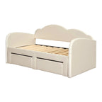 Lit de jour double en velours nuage avec lit gigogne, tiroirs et port USB