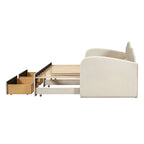 Lit de jour double en velours nuage avec lit gigogne, tiroirs et port USB