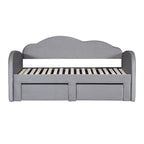 Lit de jour double en velours nuage avec lit gigogne, tiroirs et port USB