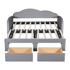 Lit de jour double en velours nuage avec lit gigogne, tiroirs et port USB