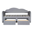 Lit de jour double en velours nuage avec lit gigogne, tiroirs et port USB