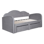Lit de jour double en velours nuage avec lit gigogne, tiroirs et port USB
