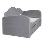 Lit de jour double en velours nuage avec lit gigogne, tiroirs et port USB