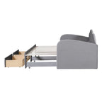 Lit de jour double en velours nuage avec lit gigogne, tiroirs et port USB