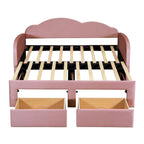 Lit de jour double en velours nuage avec lit gigogne, tiroirs et port USB