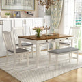 Ensemble de salle à manger en bois 6 pièces avec table, 4 chaises et banc, table avec tiroir